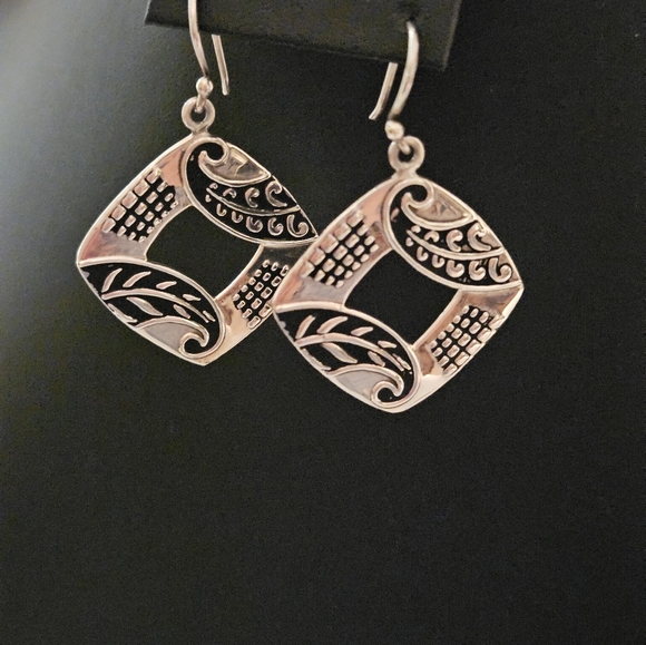Ninos Chammo Sterling Silver Paisley Dangle Cut Out Earrings Artisan Craft 1.25" - Picture 6 of 6